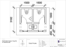 the floor plan for a bathroom with two toilets