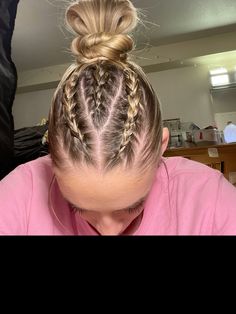 Basketball Braids Hairstyles, Athletic Braided Hairstyles Sports, Girl Wrestling Hairstyles, Meet Hair Gymnastics, Wrestling Braids, 5 Braids Hairstyles, Wrestling Hairstyles For Women, Braided Sports Hairstyles, 4 Braid Hairstyles