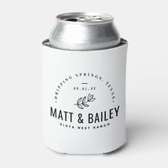 a white can with the words matt & bailey on it, sitting in front of a white background