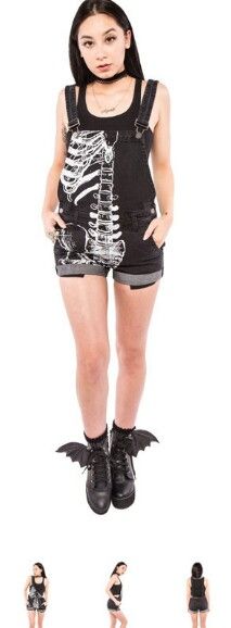 Skeleton overalls Overalls Shorts Outfit, Spell Room, Mermaid Goth, Creepy Outfits, Goth Winter, Ropa Dark, Contemporary Clothes, Australia Clothes, Emo Clothes