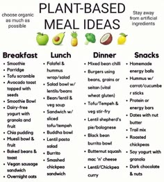 a list of plant based meal ideas