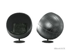 an egg shaped chair and ottoman are shown in the same color as it appears to be black