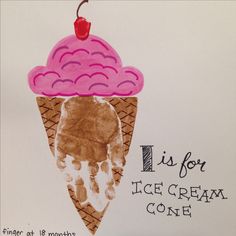 an ice cream cone with a cherry on top and the words i is for ice cream cone