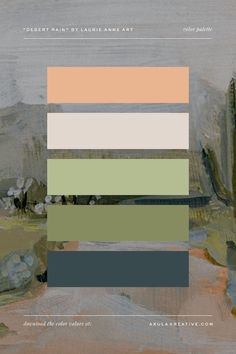 an abstract painting with different shades of green, beige and grey on the bottom half