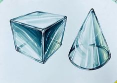 a drawing of two glass vases sitting side by side