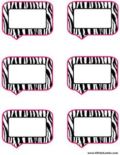 six zebra printable speech bubbles with blank labels in the middle and two empty ones at the bottom