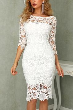 White Knee Length Lace Short Formal Dresses, Half Sheath Lace Homecoming Dress N2136 – Simibridaldresses Dress Below The Knee, Short Formal Dresses, Below The Knee Dresses, Mini Prom Dresses, Formal Dresses Short, Lace Homecoming Dresses, Short Prom Dress, Short Cocktail Dress, Lace Bodycon