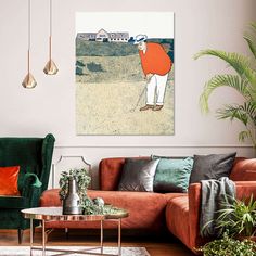 a living room scene with focus on the couch and coffee table in the foreground