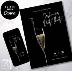 a bottle of champagne next to a card with the text you are invited to behance's party tips