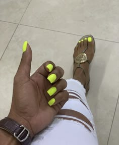 Neon Yellow Short Nails, Yellow Pedicure Toenails, Yellow Pedicure, Yellow Toes, Yellow Toe Nails, Nail Laquer, Santa Nails