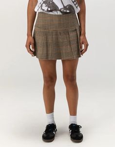 RSQ Womens Mid Rise Plaid Pleated Skirt - BROWN COMBO | Tillys Fall Tennis Skirt With Lined Skirt, Casual Mini Hem Pleated Skirt, Casual Mini Hem Skort With Lined Skirt, Casual Skort With Lined Mini Hem, Fall Pleated Mini Skort, Casual Mini Hem Skort With Relaxed Fit, Casual Plaid Skirted Skort, Fall High Waist Lined Tennis Skirt, High Waist Lined Tennis Skirt For Fall