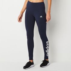 An essential style for a workout or every day, these women's high-rise leggings from adidas are made from a soft, stretch cotton-jersey. They have a comfortable, wide, elastic waistband and a bold logo graphic along the leg.Features: Stretch FabricClosure Type: Pull On, Full ElasticRise: High RiseSupport: Light SupportFiber Content: 93% Cotton, 7% ElastaneFabric Description: JerseyInseam: 28 InCare: Machine Wash, Tumble DryPant Length: Full LengthCountry of Origin: Imported Bold Logo, High Rise Leggings, Logo Graphic, Adidas Women, Stretch Cotton, Product Description, Full Length, Leggings, High Waisted