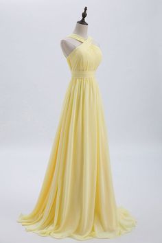 Cross Front Yellow Pleated Chiffon Long Bridesmaid Dress Homecoming Dresses Yellow, Yellow Bridesmaid, Red Lace Prom Dress, Lace Wedding Dress With Sleeves, Custom Bridesmaid Dress, Yellow Bridesmaid Dresses, Prom Dresses Yellow, Red Homecoming Dresses