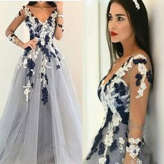 2017 Long Sleeves Appliqued Ball Gown V-Neck Unique Formal Prom Dress. PD0300 Modest Prom Gowns, Prom Dresses 2017, V Neck Prom Dresses, Long Prom Gowns, Applique Dress, Prom Dresses Long With Sleeves