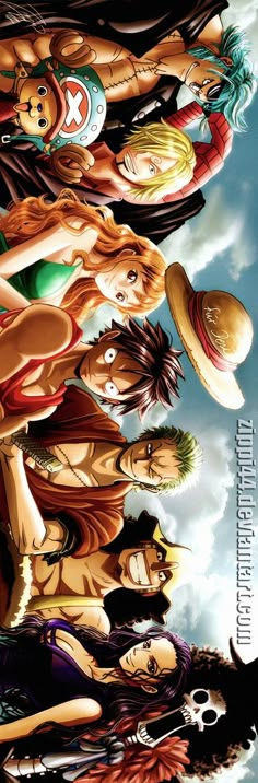 one piece characters standing in front of the sky