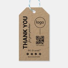 a brown tag with the words thank you and an image of a qr code on it