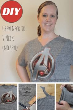 a woman is making an iron man t - shirt with the avengers symbol on it