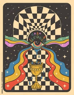 a tarot card with an image of a man on top of a cup and stars