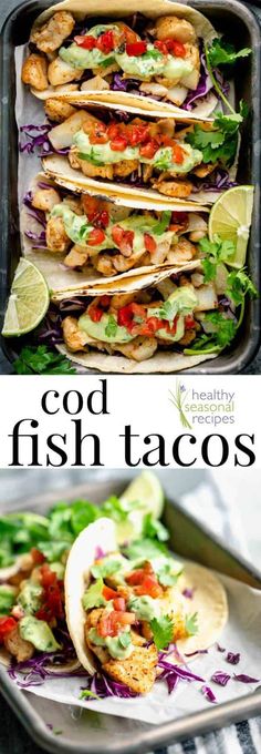 fish tacos with lettuce, tomatoes and avocado on the side