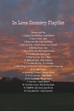 the back cover of in love country playlist, which includes various songs and chords