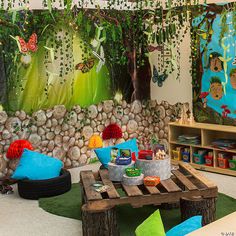 the children's room is decorated with colorful decorations