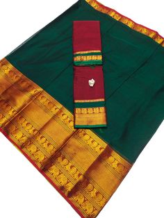 Green & Maroon Narayanpeth Handloom Cotton Half Saree Lehenga Set Traditional Half Saree, Modal Silk Sarees, Top Lehenga, Flared Lehenga, Saree Pallu, Embroidery Sarees, Crop Top Lehenga, Tussar Silk Sarees, Half Saree Lehenga