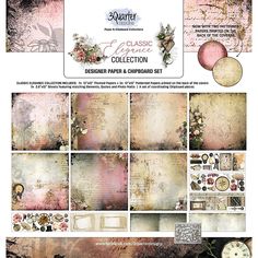 an assortment of paper and clippings for scrapbooking with flowers on them