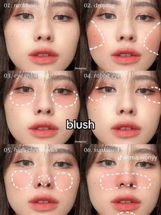 Douyin Makeup Blush Tutorial, Basic Korean Makeup Tutorial, Douyin Under Eye Blush, Douyin Step By Step, Doll Blush Makeup, Blush On Eyes, Douyin Makeup Beginner, Douyin Makeup Before And After, Blush Styles Makeup