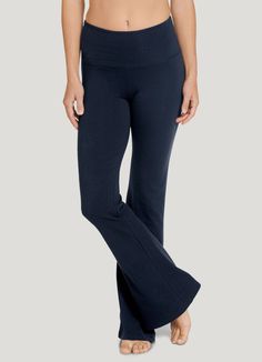 When it comes to yoga, it s best to go with the flow and we have just the pant for that. The Jockey® Cotton Stretch Slim Yoga Flare Pant is a soft and stretchy go-to, crafted with breathable cotton and a plenty of stretch. Boasting a flare-leg cut with a nod to Y2K style, this versatile yoga pant is ideal for days when you need a little a break from traditional tapered leggings and want to add a little throwback vibe. | Jockey® Cotton Stretch Slim Yoga Flare Pants in Navy Cotton Yoga Pants For Women, Navy Yoga Pants Outfit, Twd Fashion, Flare Yoga Pants Outfit, Slim Yoga, Uzun Boy, Yoga Flare Pants, Bootleg Pants, College Wardrobe