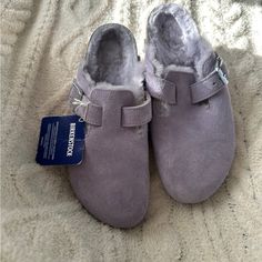 Store Display, Size 38 Lilac Color No Box Boston Shearling, Birkenstock Boston Shearling, Shearling Sandals, Shoes Birkenstock, Birkenstock Boston, Lilac Color, Birkenstock Shoes, Store Display, Mule Clogs