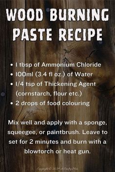 wood burning paste recipe with instructions on how to use it for cooking and other uses