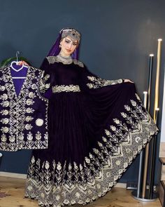 Handcrafted Afghan Dress with Charma Embroidery - Free Shipping Step into the world of timeless Afghan craftsmanship with this Afghani dress, beautifully handmade using traditional techniques passed down through generations. This stunning dress features intricate charma embroidery, a distinctive and rich style of embroidery native to Afghan culture. Adorned with authentic Dori, banaras velvet, and the legendary blochi chest design, this dress showcases the artistry of Afghan clothing at its fine Afghan Dresses Traditional 2022, Purple Afghan Dress, Afgani Dress, Pashtun Culture, Afghan Wedding Dress, Cultural Dress, Afghan Culture, Afghani Dress, Afghani Clothes