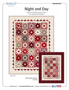 two quilts with red and white designs on them