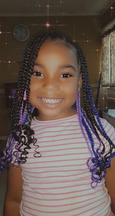 Black And Purple Knotless Braids With Beads, Purple Beads Braids, Purple And Black Box Braids, Box Braids Hairstyles Purple And Black, Purple Box Braids, Braid Styles For Girls