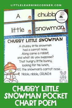 the chubby little snowman poem is shown in green and white