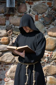 "This is a historically inspired robe / habit with an authentic look of Middle-Ages clothes. Perfectly suitable for a wide range of characters: monk, priest, cultist, mage, wizard, warlock or even the Grim Reaper himself. It can be made out of 3 different materials: 50/50 mix of cotton and polyester, pure cotton or pure linen. INCLUDES a linen rope that is used as a belt (see photos). Available in DIFFERENT SIZES and colors. It is custom made according to your measurements, which should be speci Cultist Clothes, Cultist Robes, Mage Robes, Ritual Clothing, Priest Outfit, Priest Costume, Grim Reaper Costume, Reaper Costume, Traditional Catholicism