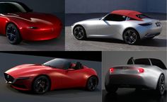 four different views of the new mazda roadster concept car, from top to bottom