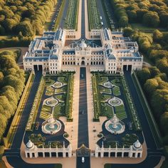 an aerial view of the palace and gardens