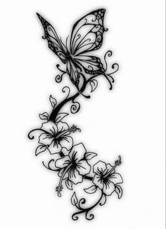 a butterfly and flowers tattoo design