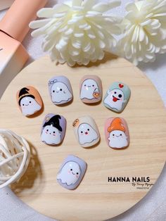 White Nails For Halloween, Cute Cartoon Nail Designs, Nail Art Designs Anime, Nail Art Cute Kawaii, Cute Cartoon Nails, Kawaii Halloween Nails, Kawaii Nail Designs, Cartoon Nail Art Designs, Anime Nails Art