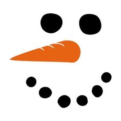 a snowman made out of carrots and black dots on a white background with an orange carrot in the center