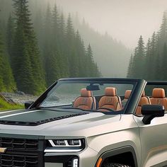 the front view of a silver chevrolet pickup truck driving on a road with trees in the background