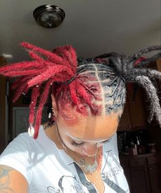 IG: luvliylocs Skunk Stripe With Locs, Color Combos For Locs, Patch Dyed Locs, Half And Half Hair Color Locs, Locs Peekaboo Color, Loc Skunk Stripe, Color For Locs, Locs Skunk Stripe, Skunk Stripe Locs