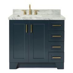 PRICES MAY VARY. Material- solid hardwood & plywood construction is the most durable and sturdy wood material for bathroom cabinets. The Solid hardwood advantage is the best material to use for bathroom furniture. No warping or cracking. No MDF or cheap particle board. Midnight Blue Painted finish Carrara White Marble- is one of the iconic luxury Italian marbles featuring shades of white and Grey. Polished finish with 1.5" inch straight edge for a modern sophisticated look. Countertop is pre-dri Types Of Countertops, Rectangular Sink Bathroom, Quartz Vanity Tops, White Quartz Countertop, Transitional Bathroom Vanities, Marble Vanity Tops, Single Basin, Bathroom Vanities For Sale, Single Sink Bathroom Vanity