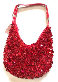 Sequin Handbags  are   hand-made, high quality, original designs, and beautiful. They are unique for evenings and special events and their designs are inspired by contemporary fashion and vintage looks. Sequin handbags are a perfect balance of aesthetics and functionality. Size: 10"x 11" Large Red Handheld Shoulder Bag For Party, Red Clutch Shoulder Bag For Party, Handheld Red Shoulder Bag For Parties, Clutch Bags For Party, Trendy Red Evening Bags, Clutch Gift Bag For Party, Red Shoulder Bag For Party And Festivals, Red Summer Bags Suitable For Gifts, Trendy Red Shoulder Bag For Party