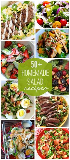 a collage of different salads with the words 50 + homemade salad recipes on them