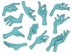 hand gestures drawn in blue on a white background