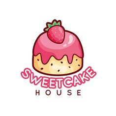 the logo for sweet cake house, with a pink frosted pastry and strawberry on top