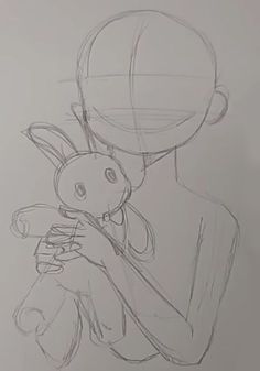 a drawing of a person holding a stuffed animal in their arms and looking at the camera