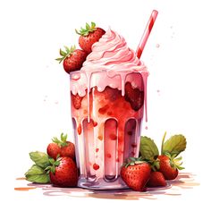 a strawberry milkshake with strawberries on the side